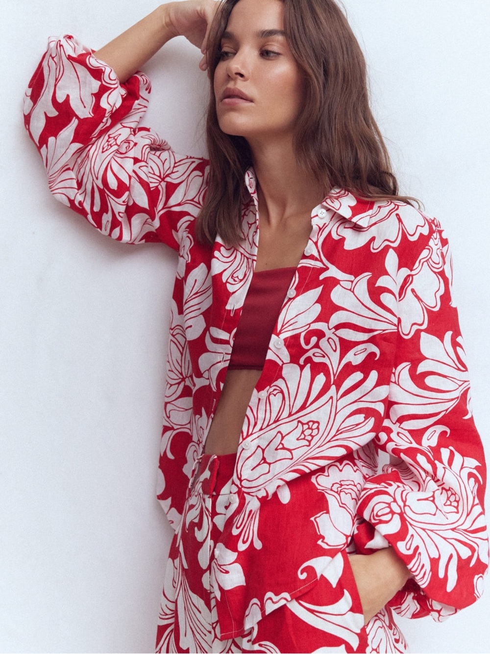 Boden Red and White Floral Shirt